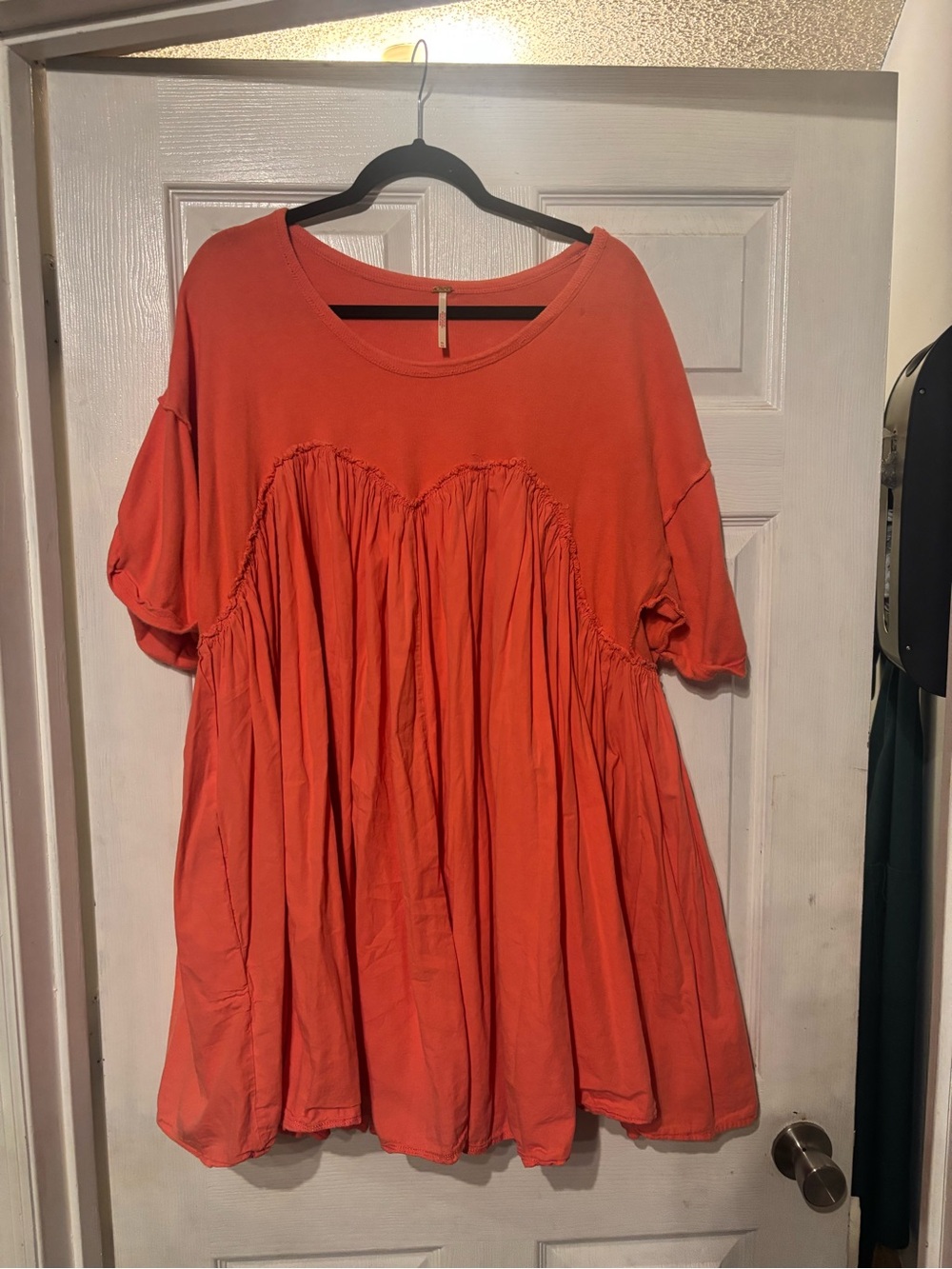 Free People Short Sleeve Mini Dress in Coral Orange